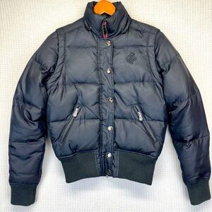 Rocawear Y2K Black Puffer Bomber Jacket W/Hot Pink Lining Vintage Women XS